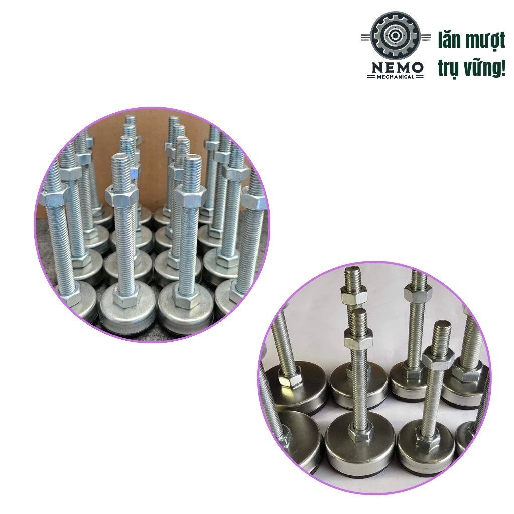 Chân tăng chỉnh đế cao su chống rung, D34-D63, tải trọng 90-120kg, bulong M10-M12